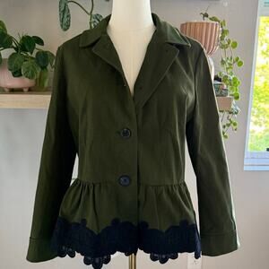 Ann Taylor Olive Green Peplum Blazer 10 Fall Cottagecore Chic Office Workwear